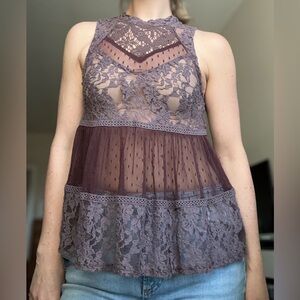 FREE PEOPLE XS flowy purple lace top